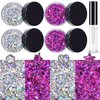 Silver and Purplish Red Holographic Chunky Glitter Cosmetic Body Hair Face Eye Nail for Festival Carnival Concert Beauty Rave Accessories Different Shapes 4 Pots 32g/1.12oz+ Quick Dry Primer Glue Gel