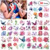 Konsait 50Sheet Flower Temporary Tattoos for Women Teens Girls, Tiny Temporary Tattoo Adult Waterproof Body Art Sticker Hand Neck Wrist, include Flower Butterfly Leaf Lotus Cherry Blossoms Tattoo