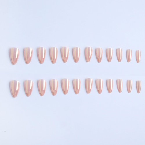 24 Pcs Short Almond Press on Nails, ASONRL Aurora Pink Solid Glossy Medium Fake Nails - Nail Kit with Nail Glue Mini Nail File Reusable Acrylic False Nails for Women, Almond Pink Aurora