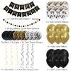 Gold Black Birthday Balloons Decorations Women Men Birthday Party Supplies Including Pom Poms Flowers Happy Birthday Banner Dots Garland Hanging Swirls and Balloons Confetti