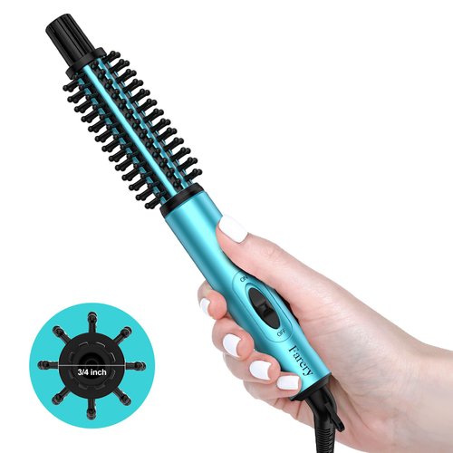 FARERY Mini Thermal Brush, Curling Iron Brush 3/4 Inch, Heated Round Brush for Volumizing and Small Curls, Travel Size Curling Iron for Short & Thin Hair, Dual Voltage, One Heat 392°F, Blue