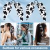 SmallCat 2pcs Cow Print Hair Bands for Women, Non-Slip Rabbit Bunny Ear Bow Hair Tie Ropes Scrunchies, Elastic Bowknot Ponytail Holder Hair Bandana Accessories for Curly Straight Thin Thick Fine Hair