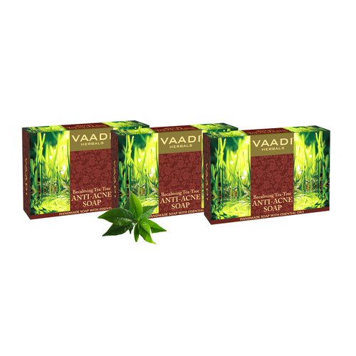 Vaadi Herbals Tea Tree Oil Bath Bar Soap, ALL Natural - Each 2.65 Ounces - Pack of 3 (8 Ounces)