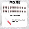 IMSOHOT Matte Square Press on Nails Medium Black Flame French Tips Fake Nails with Rhinestone Designs Full Cover Cool Glue on Nails Nude Squoval Acrylic False Nails 24Pcs