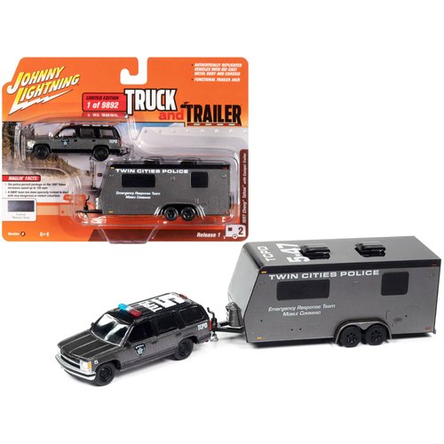 Johnny Lightning - 1997 Chevy Tahoe w/Camper Trailer (Police SWAT)