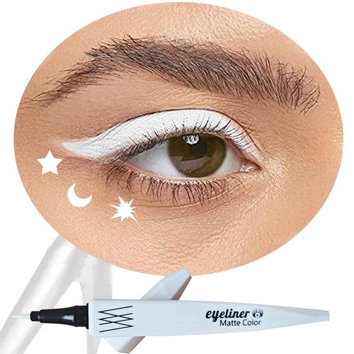Metfdlaig White Liquid Eyeliner Pencil, Waterproof & Smudge-proof Ultra-Fine Brush Tip Eye Liner, Quick Drying Formula Long Lasting High-Pigmented Up to 24 Hours Eye Makeup Wear(White)