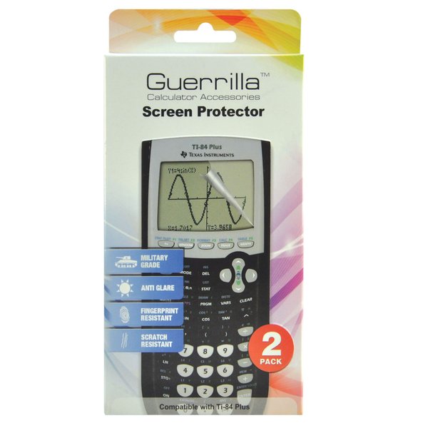 Guerrilla TI84SP Military Grade Screen Protector 2- Pack For Texas Instruments TI 84 Plus Graphing Calculator