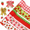 Whaline 5 Roll Strawberry Wired Ribbon 2.5 Inch Red Pink Green Strawberry Plaid Fabric Craft Ribbon Colorful Wired Edge Ribbon for Summer DIY Craft Wreath Bow Floral Gift Box Wrapping, 30 Yards