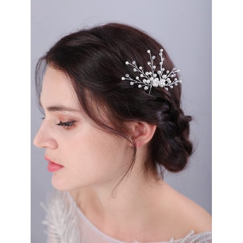 JWICOS Bride Pearl Wedding Hair Comb Bridal Side Comb Hair Clips Headpiece Wedding Hair Accessories for Women and Girls (Silver)