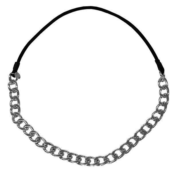Mia Metal Chain Headband, Thick Silver Chain, Elastic Stretchy Rubber Band, Silver, for Women and Girls 1pc
