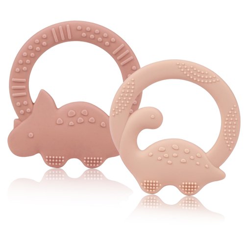 2 Packs Baby Teether Silicone Teething Toys for Babies 0-6 Months with Dinosaur Shape 6 to 12 Months 3-6 Months Infant Newborn for Teething Pacifiers Relief Chew,Ideal Baby Shower Gifts for Moms A2