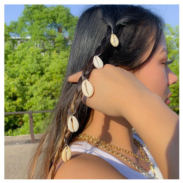 Seashell Hair Charms for Braids and Dreadlocks: Women & Girls Accessories - Hair Clips, Braid Rings, Silver Decorations, Headdress (5Pcs)