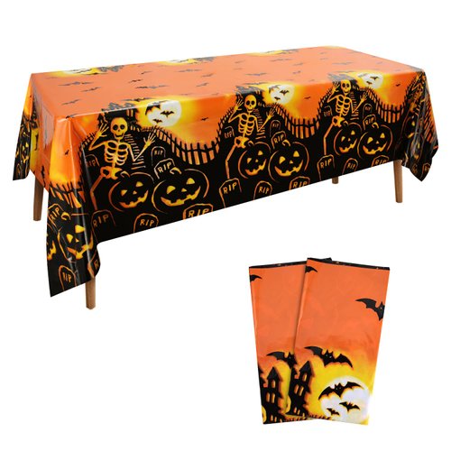AIEX 2pcs Halloween Tablecloth, 54x108inch Halloween Party Tablecloth Waterproof Table Cover Halloween Decorations Tablecloth for Scary Theme Party Home Decor