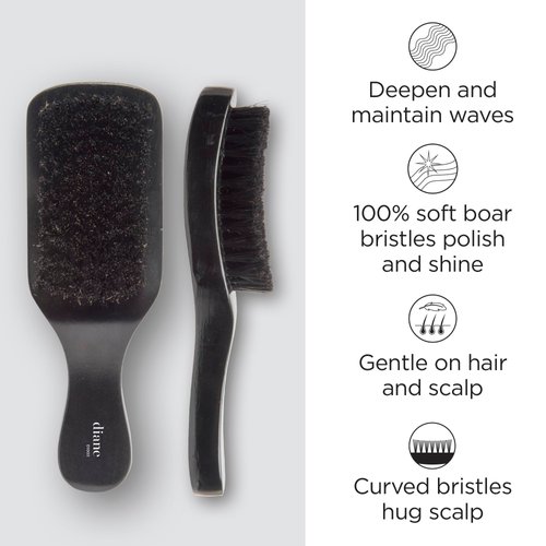Diane 100% Boar Bristle Curved Club Wave Brush for Men and Women – Soft Bristles for Fine to Medium Hair – Use for Detangling, Smoothing, Wave Styles, Soft on Scalp, Restore Shine and Texture