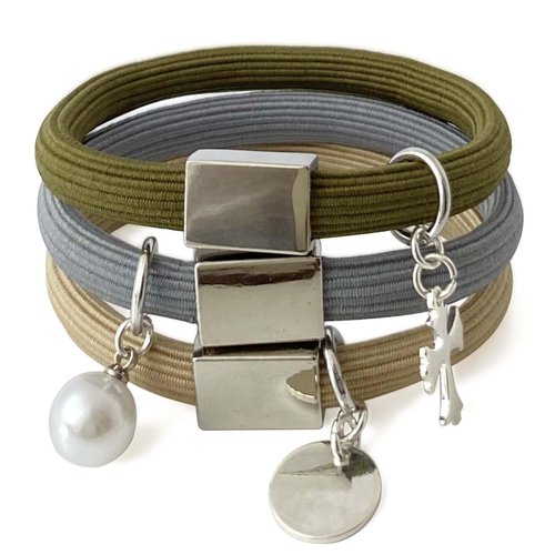 Thick Hair Ties Bracelets for women, 8mm Ponytail Holders Hair Tie for Thick Hair with Silver Charm Cute Elastic Hair Bands No Damage for Girls Soft No Slip Stretchy Hair Ties for High Pony Tails