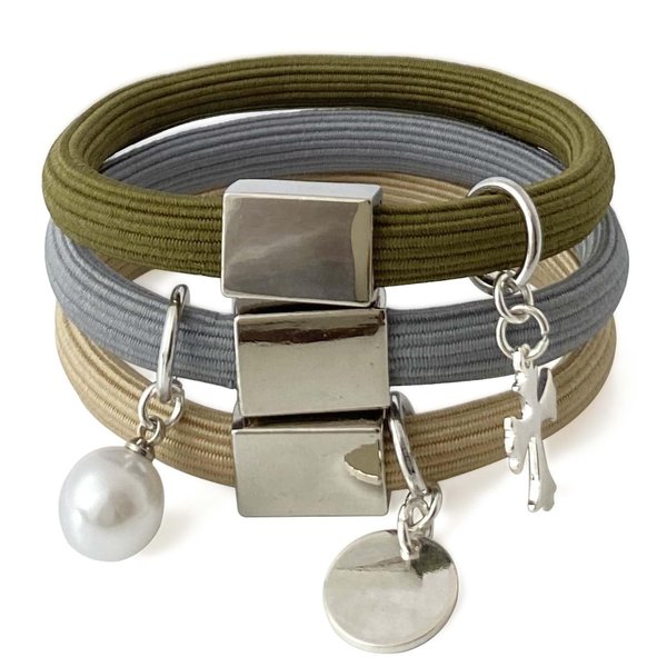 Thick Hair Ties Bracelets for women, 8mm Ponytail Holders Hair Tie for Thick Hair with Silver Charm Cute Elastic Hair Bands No Damage for Girls Soft No Slip Stretchy Hair Ties for High Pony Tails