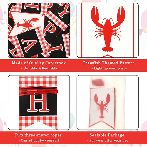 Tatuo 2 Pcs Crawfish Happy Birthday Party Banner Crawfish Boil Party Supplies Lobster Theme Birthday Party Decorations for Kids Adults Summer Birthday Party Supplies