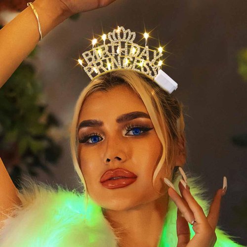 DRESBE Light Up Birthday Headband LED Rhinestone Birthday Princess Tiara Crown Headbands Birthday Party Hair Accessories for Women (Gold)