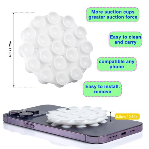 CIEO Magnetic Suction Cup Phone Mount, Double Sided Phone Suction Holder Back of Phone, Sticky Grip Mirror Shower Phone Holder for TikTok Videos and Selfies(White)