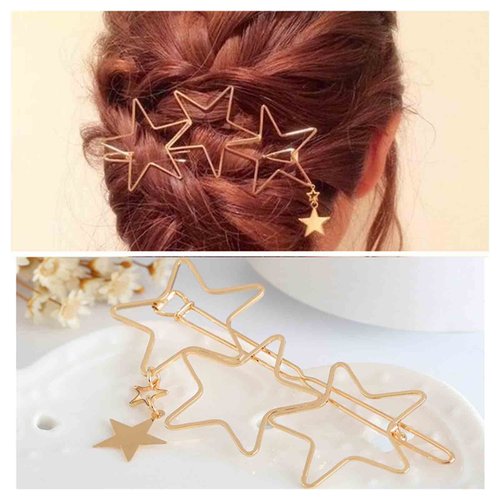 Yheakne Boho Star Hair Clip Barrette Gold Hollow Hair Barrette Hairpin Metal Geometry Hair Clip M...