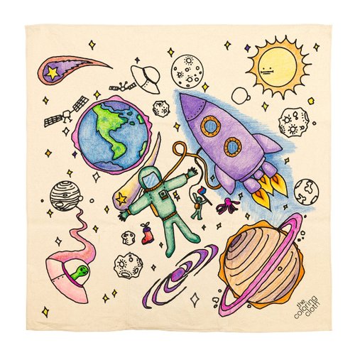 Washable Reusable Coloring Canvas Cloth for Kids - Space Theme - Educational Canvas for Washable Markers, Paint, Colored Pencils - Safe for Children - On-The-Go Activity - Foldable Pouch Design