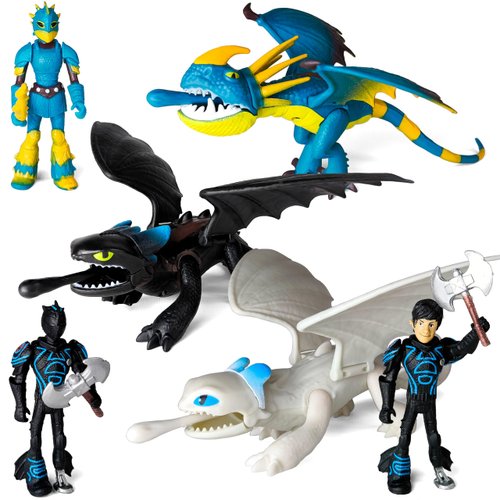 Toysvill Dragons & Vikings Big Action Figures | Light Fury, Night Fury, Deadly Nadder, 2 Hiccup's, Astrid Hofferson | Set of 6 Pcs