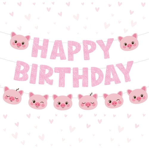 Pink Pig Happy Birthday Banner Pig Garland Cute Pig Birthday Party Supplies for Girl Pig Theme Birthday Decoration Piggy Party Supplies