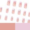 Hkanlre French Square Press on Nails Medium Fake Nails Tips Full Cover Flower False Pink Nails for Women and Girls 24PCS