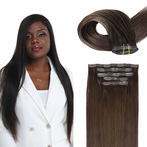 PROTEA Seamless Clip In Hair Extensions, Straight Clip in Human Hair for Women, Invisible PU Skin Weft Remy Human Hair Extensions, Darkest Brown 14inch 100g
