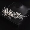 Teyglen Silver Leaf Wedding Headband Bridal Crystal Pearl Hair Piece Handmade Rhinestone Hair Vine Bridal Headpiece Hair Accessories Jewelry for Women and Girls