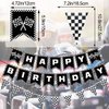 MEETINGU Black and White Checkered Flags and Race Car Happy Birthday Banner, Racing Checkered Flag Banner Race Car Birthday Party Decorations for Kids Boys Birthday Baby Shower Home Decorations