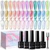 SUPWEE Cat Eye Gel Nail Polish - 12 Colors Silk Cateye Nail Polish Gel with Magnetic Stick Ceramic Moonlight Magnetic Gel Polish High Glossy Shine Effect Nail Art Manicure Home DIY for Women Girl