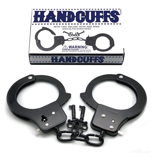 AUYYOSK Toy Metal Handcuffs with Key,Safety Party Supplies Accessory Pretend Play Hand Cuffs for Kids Children (Black)