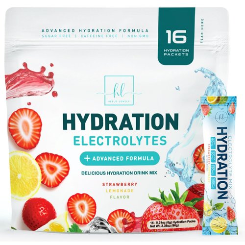 Daily Electrolyte Drink Mix - Strawberry Lemonade Hydration Powder Packets with 6 Electrolytes & Minerals - Sugar Free, Keto Friendly, Electrolytes Powder Recovery Drink w Real Salt - 16 Servings