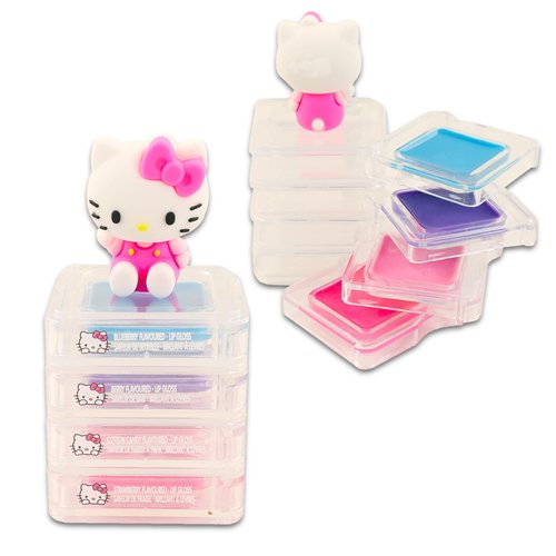 Hello Kitty Lip Gloss Set For Girls - Bundle with 4 Pck Hello Kitty Lip Gloss in Strawberry, Cotton Cand and More Flavors for Party Favors Plus Stickers | Hello Kitty Lip Gloss for Girls