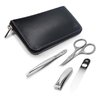 GERMANIKURE 4pc Travel Manicure Set - FINOX Stainless steel tools handmade in Solingen Germany: Nail clipper, Cuticle scissor, Tweezer, Glass Nail file in Leather Case