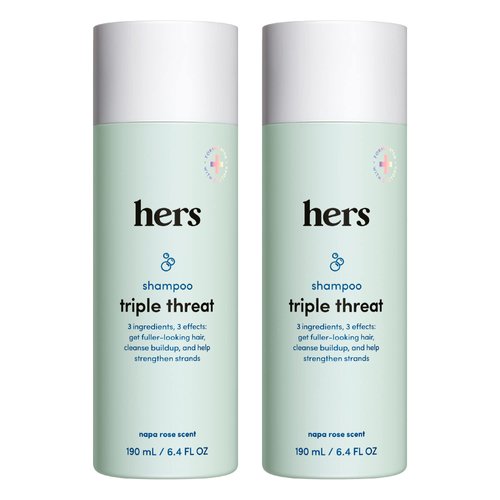 hers Triple Threat Shampoo 2 Pack - Thickening Shampoo for Women with Biotin, Saw Palmetto, Pumpkin Seed Oil - Reduces Shedding - Light Rose Scent - 2 Pack, 6.4oz