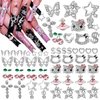 Hotlea 52 PCS 3D Nail Charms Y2K Butterfly Star Cherries Planet Heart Cross Dollars Chrome Nail Charms Silver Nail Rhinestones for Acrylic Nails Kawaii Nail Art Supplies