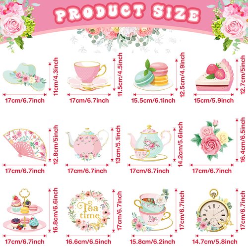 53 Pcs Tea Party Decoration Floral Tea Time Swirls Decoration Spring Vintage Teapot Party Hanging Swirls Talking Party Ceiling Supplies for Tea Party Baby Shower Princess Birthday Party Wedding Favors