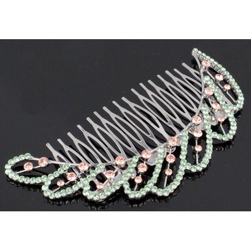 Janefashions 4.75&#39;&#39; Wave Green Austrian Rhinestone Cystal Hair Side Comb Barrette Clip B142g