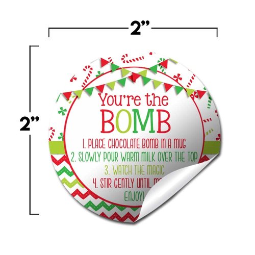 You're The Bomb Merry Christmas Themed Hot Cocoa Bomb Packaging Sticker Labels, Total of 40 2" Circle Stickers by Amanda Creation