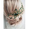 Teyglen Bridal Wedding Gold Crystal Hair Comb Green Rhinestone Crystal Side Hair Comb Flower Crystal Headpiece Bride Hair Accessories for Women and Girls