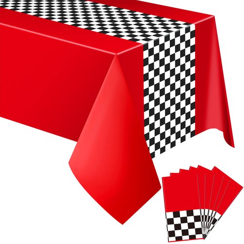 Irenare Car Birthday Party Supplies Racing Party Decorations Road Tablecloth Racetrack Table Runner Table Covers for Kids Boy Car Theme Birthday Party, 54 x 108 Inch (Red,6 Sheets)