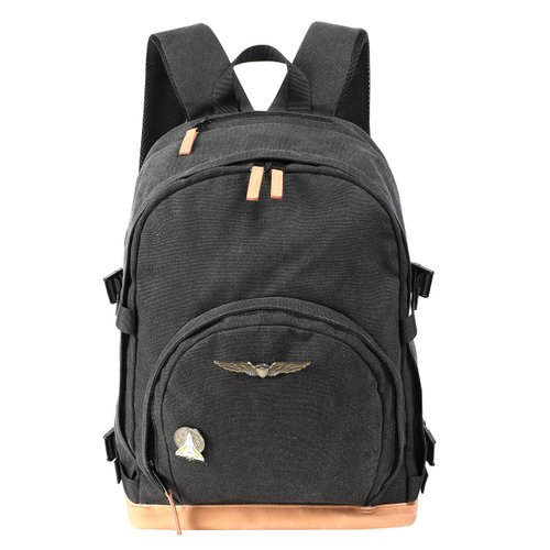 Black Canvas Backpack Travel Bags Shoulder Bag with Fleet Wings Badge Pin Accessories for Women