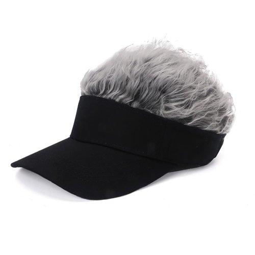 NNBDBVDHS Men's Hair Hats Hair Visor with Hair Fake Hat with Hair for Men Funny Guy Fieri Wig Hat Adjustable Baseball Cap Grey
