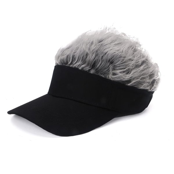 NNBDBVDHS Men's Hair Hats Hair Visor with Hair Fake Hat with Hair for Men Funny Guy Fieri Wig Hat Adjustable Baseball Cap Grey