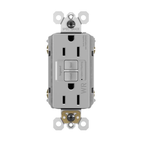 Legrand radiant 1597TRWRGRYCCD4 15 Amp Outdoor GFCI Self Test Tamper Resistant Weather Resistant Decorator Duplex Outlet, Gray (1 Count)