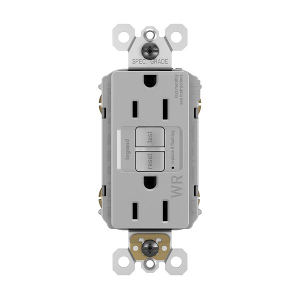 Legrand radiant 1597TRWRGRYCCD4 15 Amp Outdoor GFCI Self Test Tamper Resistant Weather Resistant Decorator Duplex Outlet, Gray (1 Count)