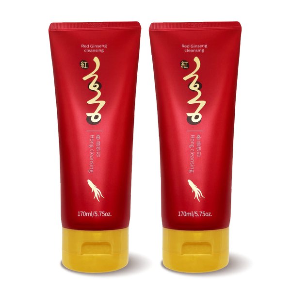 Korean Red Ginseng Foam Cleanser Deep Clean & Moisture Daily Cleanser Foam Red Energy 1,000PPM RED Ginseng & Hibiscus & Pearl Extract Daily Skin Care Hong Cosmetic (Red Ginseng Cleanser 2 EA)