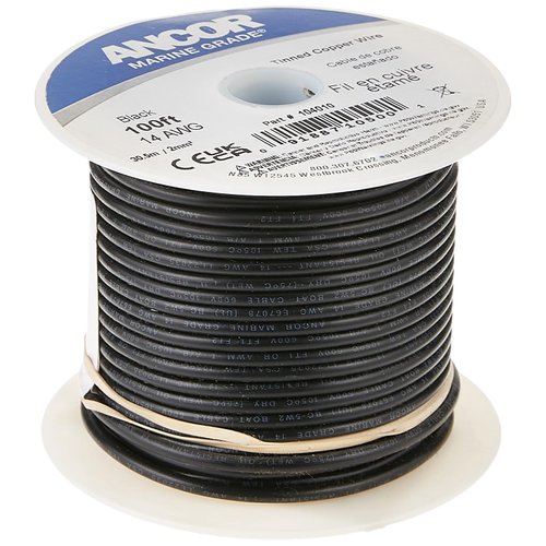Ancor 104010 Tinned Copper Wire, 14 AWG (2mm2), Black - 100ft
